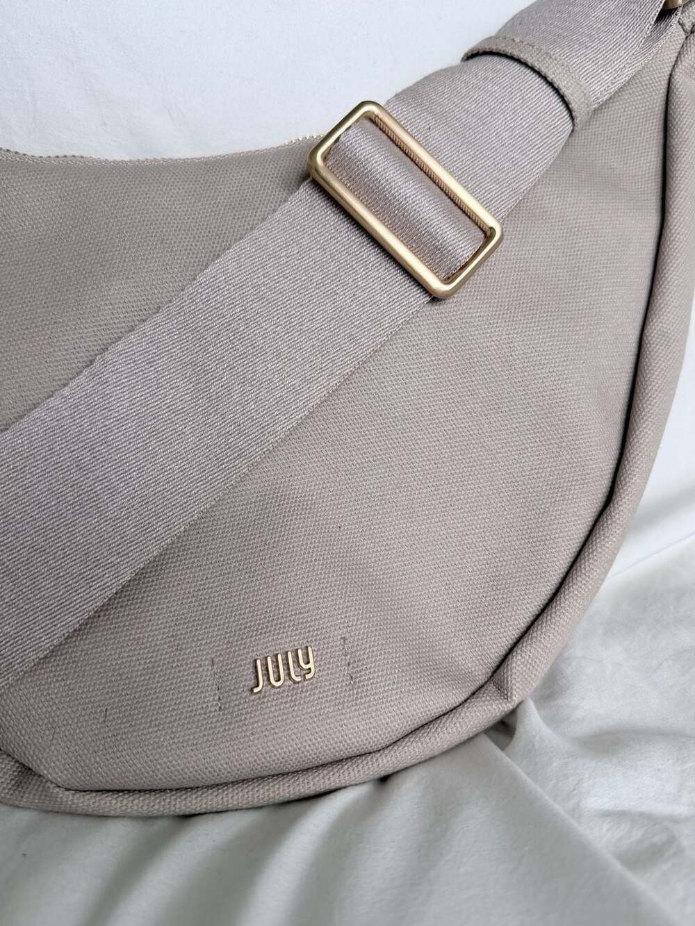 July Minimalist Crescent Canvas Crossbody Sling Bag Sand Beige